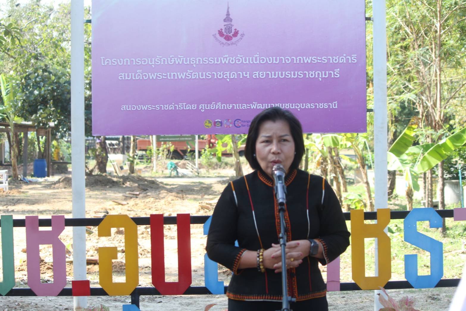 ผู้ตรวจราชการกรม (นางนวลจันทร์ ศรีมงคล) ปฏิบัติหน้าที่ผู้อำนวยการศูนย์ศึกษาและพัฒนาชุมชนอุบลราชธานี เป็นประธานเปิดโครงการผ้าป่าต้นไม้ ร่วมใจ ถวายเป็นพระราชกุศล แด่ในหลวงรัชกาลที่ 9